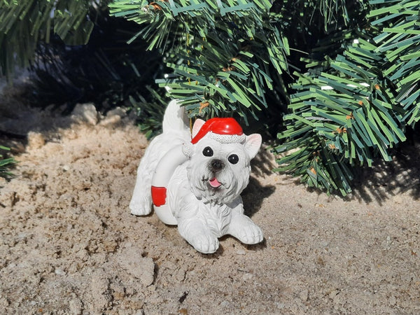 Dog with Life Preserver and Santa Hat Ornament