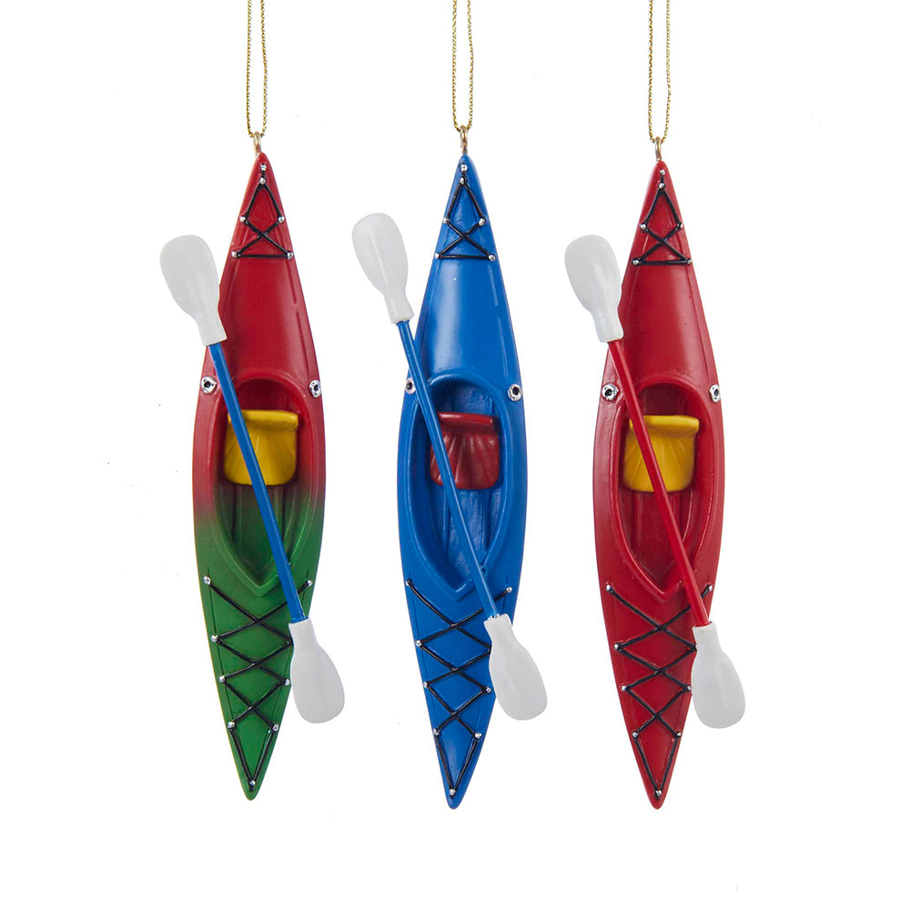Blue, Red and  Green Kayak with oar Christmas Ornament