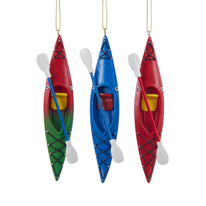 Blue, Red and  Green Kayak with oar Christmas Ornament