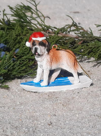 Dog Surfing with Santa Hat Christmas Ornament