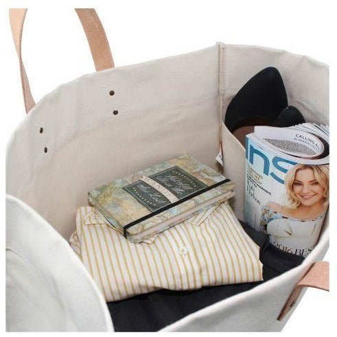 Natural Canvas Structured Tote with Leather Handles - Chesapeake Bay Goods