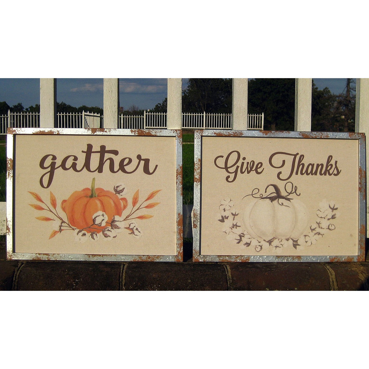 Gather / Give Thanks Wall Decor with Metal Frame - Chesapeake Bay Goods