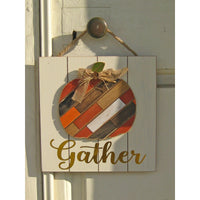 Wood Wall Art  with Pumpkin - Gather/Welcome - Chesapeake Bay Goods