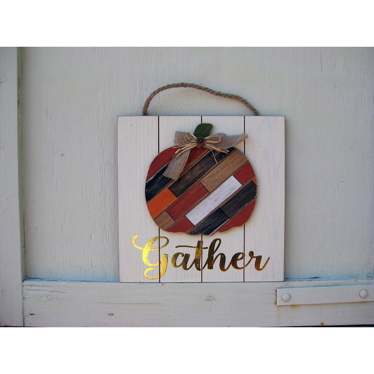 Wood Wall Art  with Pumpkin - Gather/Welcome - Chesapeake Bay Goods
