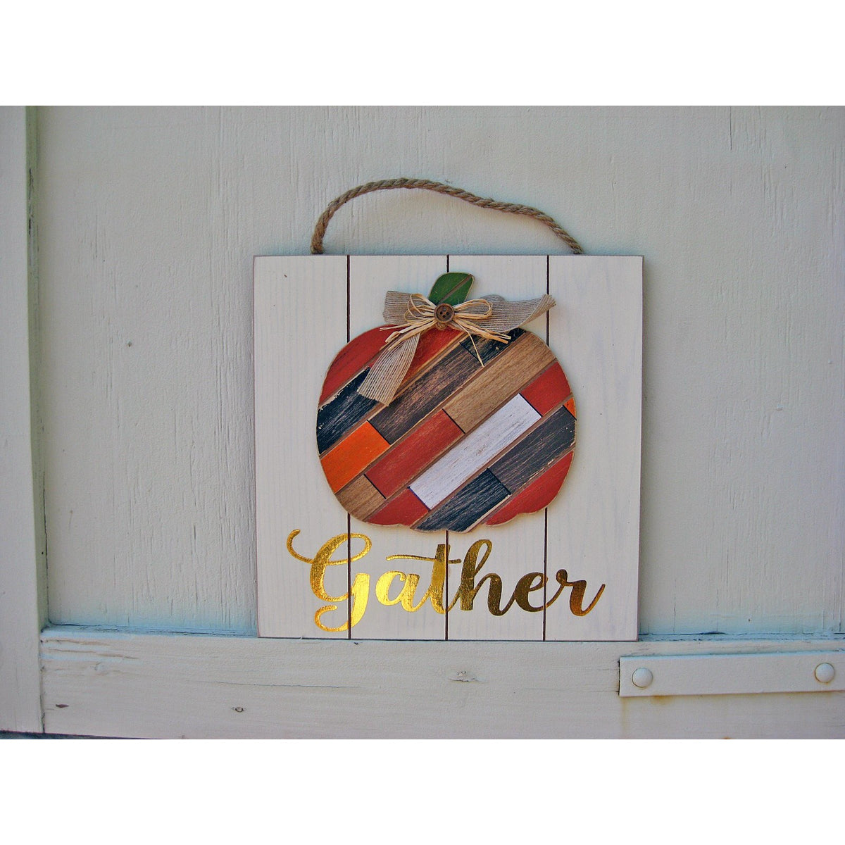 Wood Wall Art  with Pumpkin - Gather/Welcome - Chesapeake Bay Goods