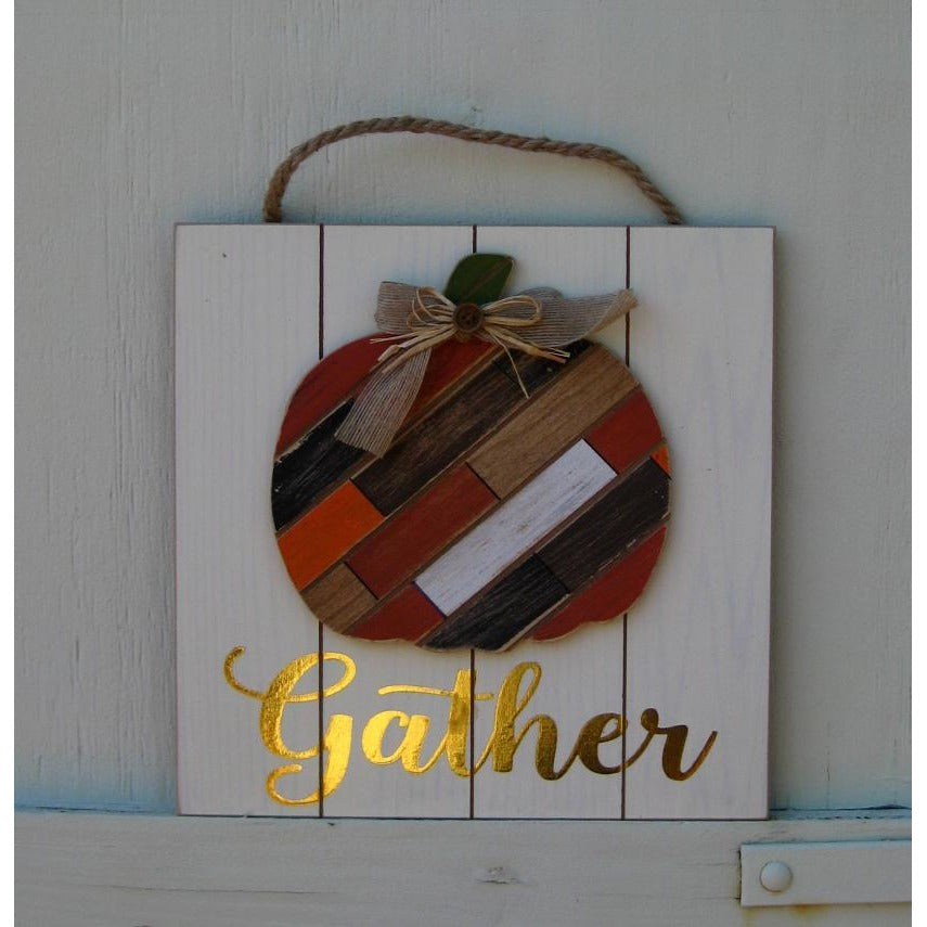 Wood Wall Art  with Pumpkin - Gather/Welcome - Chesapeake Bay Goods