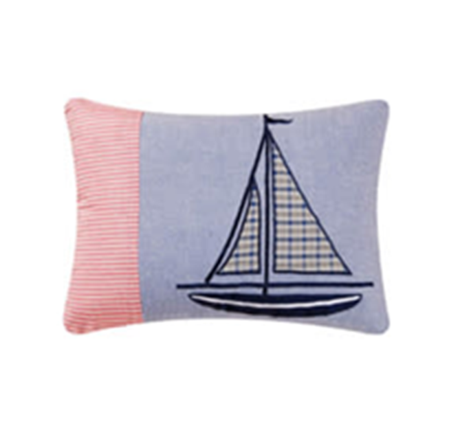 Small Red and Blue Sailboat Cotton Rectangle Throw Pillow