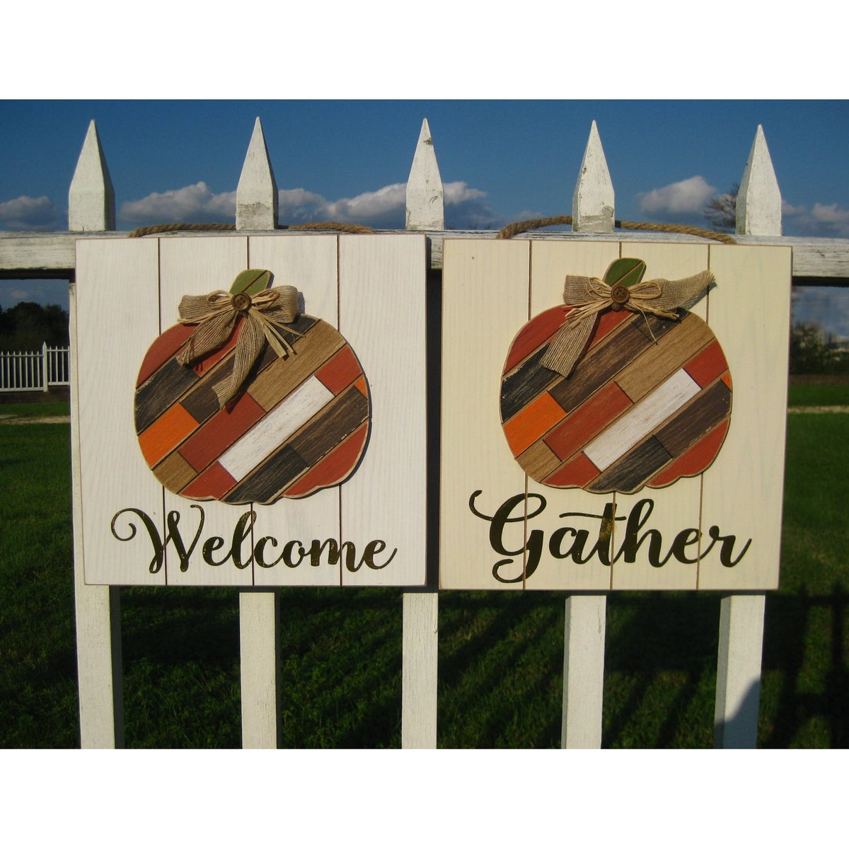 Wood Wall Art  with Pumpkin - Gather/Welcome - Chesapeake Bay Goods