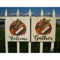 Wood Wall Art  with Pumpkin - Gather/Welcome - Chesapeake Bay Goods