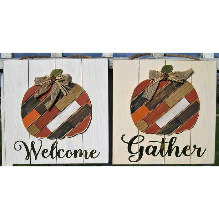 Wood Wall Art  with Pumpkin - Gather/Welcome - Chesapeake Bay Goods