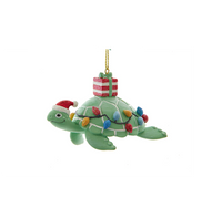 Whimsical Green Sea Turtle Christmas Ornament with Present