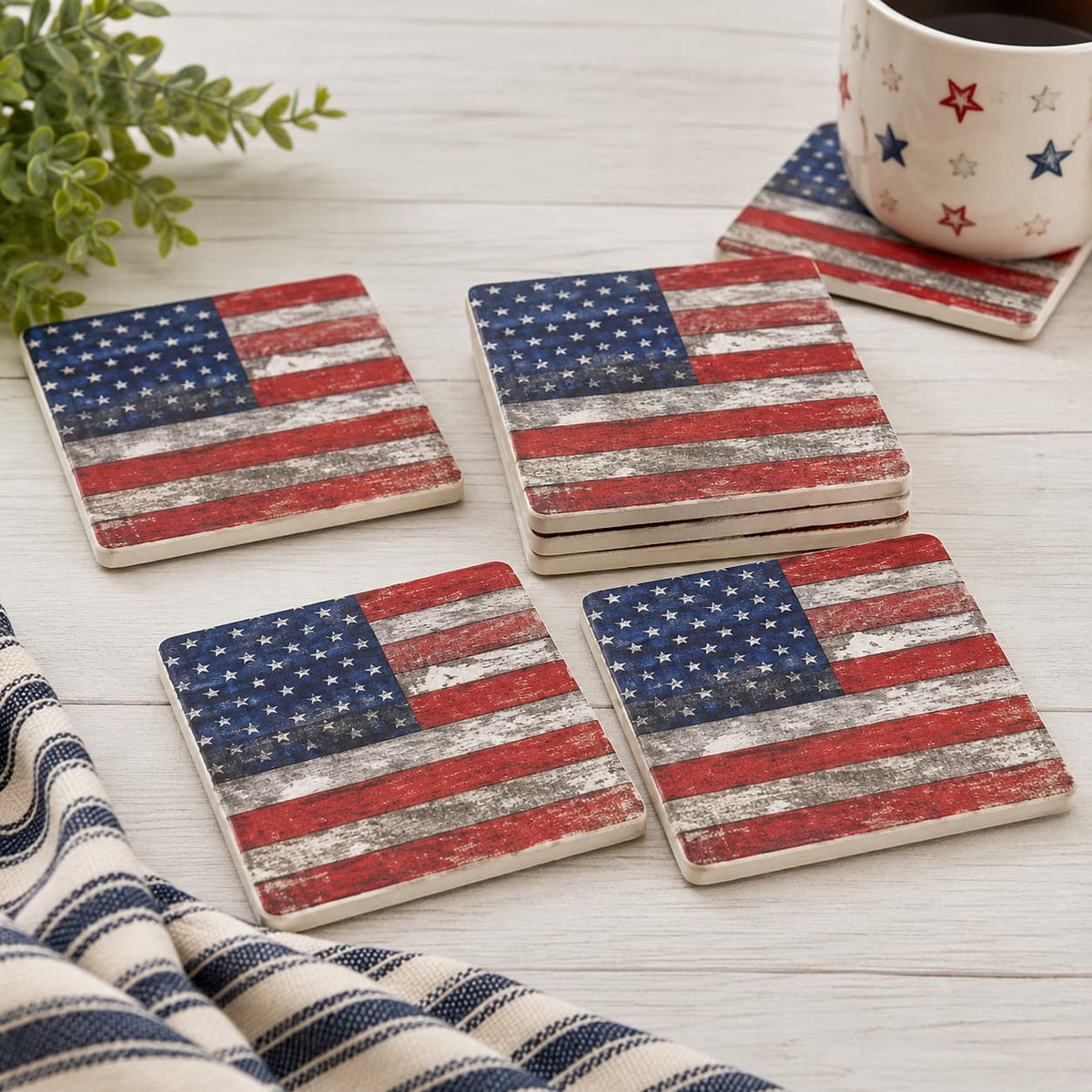American Flag Patriotic Ceramic Coaster 4 Pack