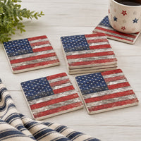 American Flag Patriotic Ceramic Coaster 4 Pack
