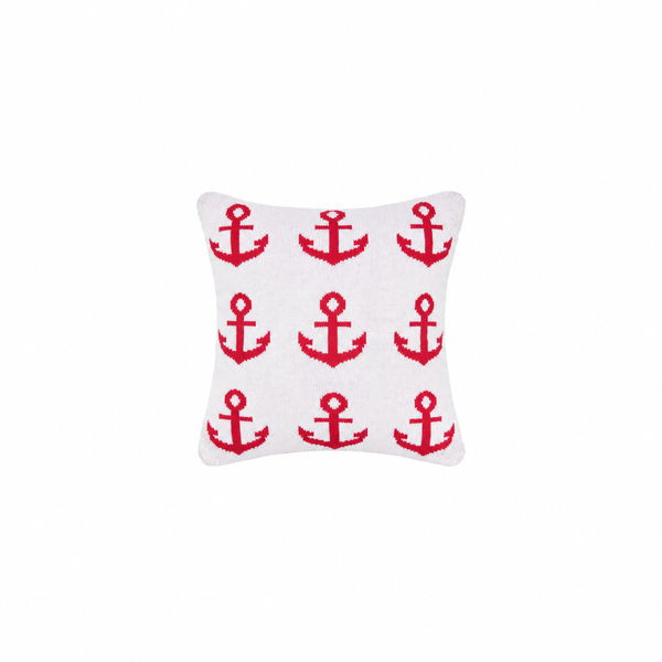 Small Red Anchor Knit Reversible Pillow - CLEARANCE FINAL SALE