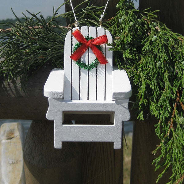 White Beach Chair Christmas Ornament with Wreath