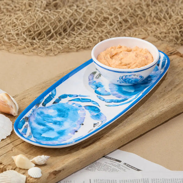 Beach House Crab Dip Bowl and Oval Tray