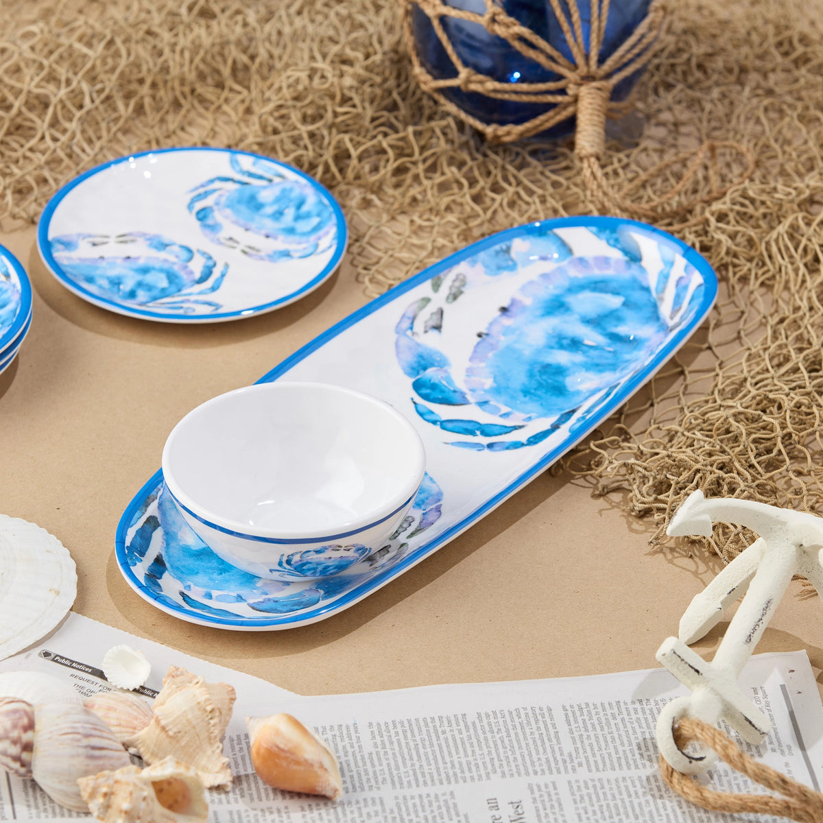 Beach House Crab Dip Bowl and Oval Tray