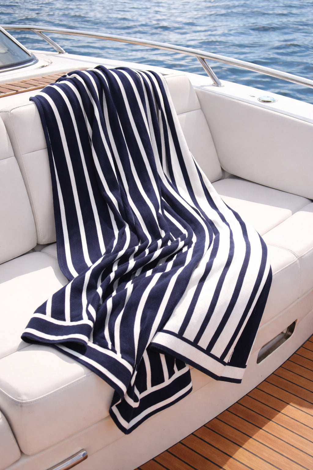 Beach Stripes Cotton Throw (Navy and Red) by Darzzi