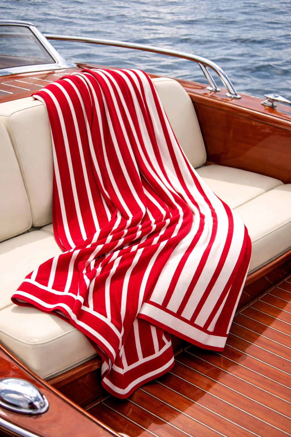Beach Stripes Cotton Throw (Navy and Red) by Darzzi