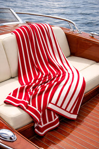Beach Stripes Cotton Throw (Navy and Red) by Darzzi