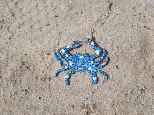 Blue Beaded Crab Christmas Ornament