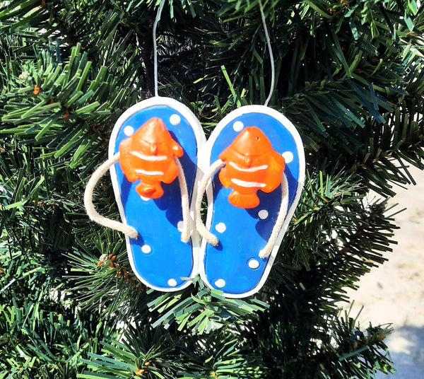 Blue Flipflop with Fish Accent Christmas Ornament