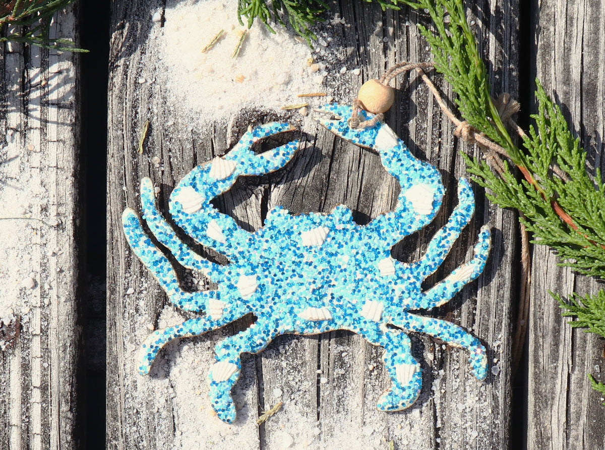 Coastal Blue Beaded Crab Flat Ornament