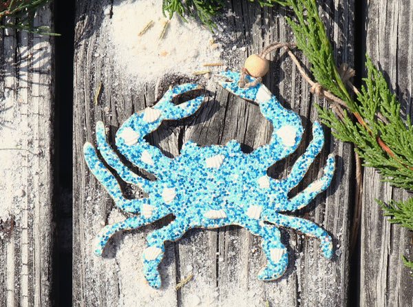 Coastal Blue Beaded Crab Flat Ornament