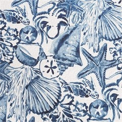 Seashell pattern with blue and white colors on a textured background