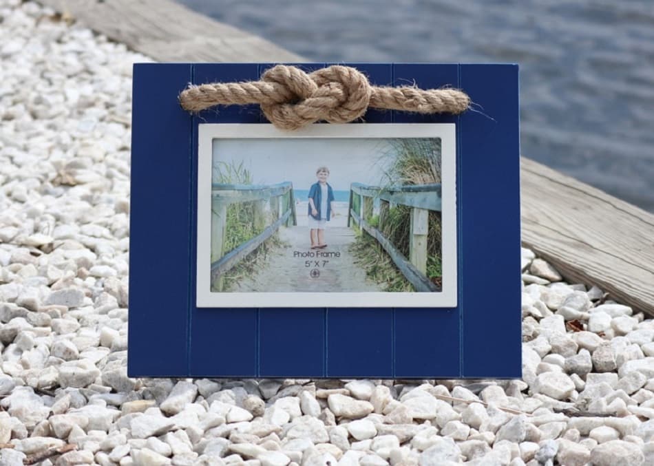 Nautical Photo Frame - Blue & White Frame with Rope Accent