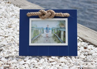 Nautical Photo Frame - Blue & White Frame with Rope Accent