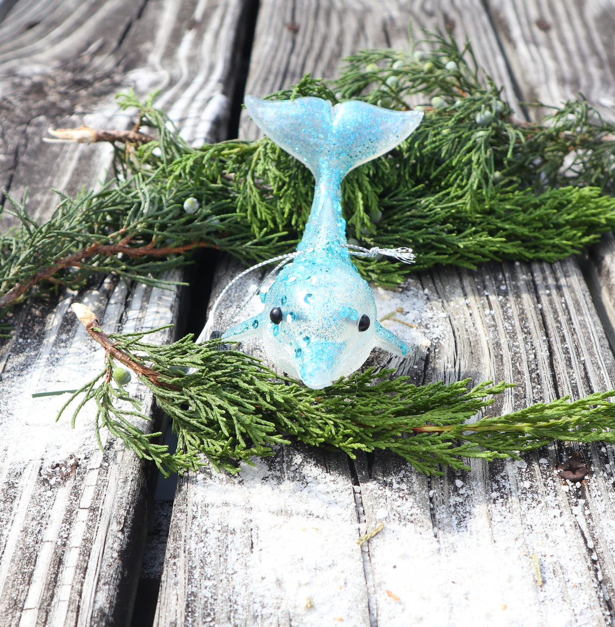 Blue and Teal Glittered Dolphin Ornament Set