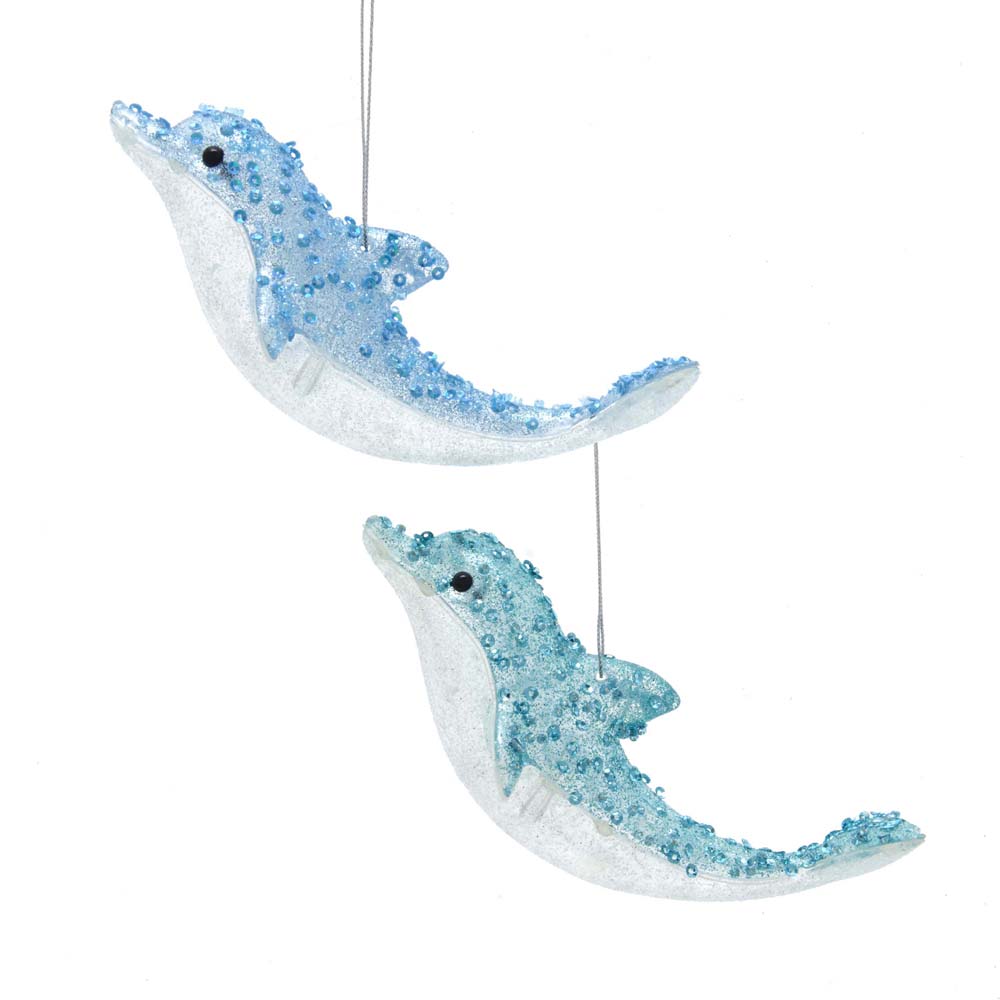 Blue and Teal Glitters Dolphin Ornaments