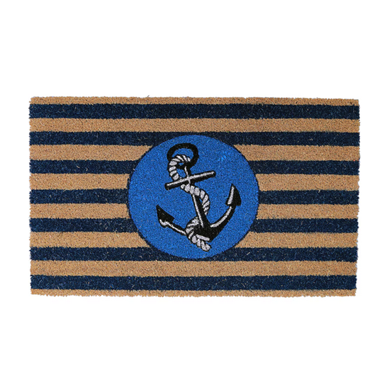 Blue Striped Coir Anchor Outdoor Door Mat