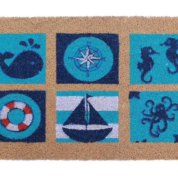 Natural Coir Blue Nautical Anchor Outdoor Door Mat