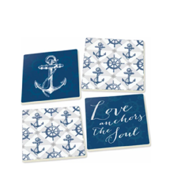 Nautical Anchor Ceramic Coaster 4 Pack - FINAL SALE