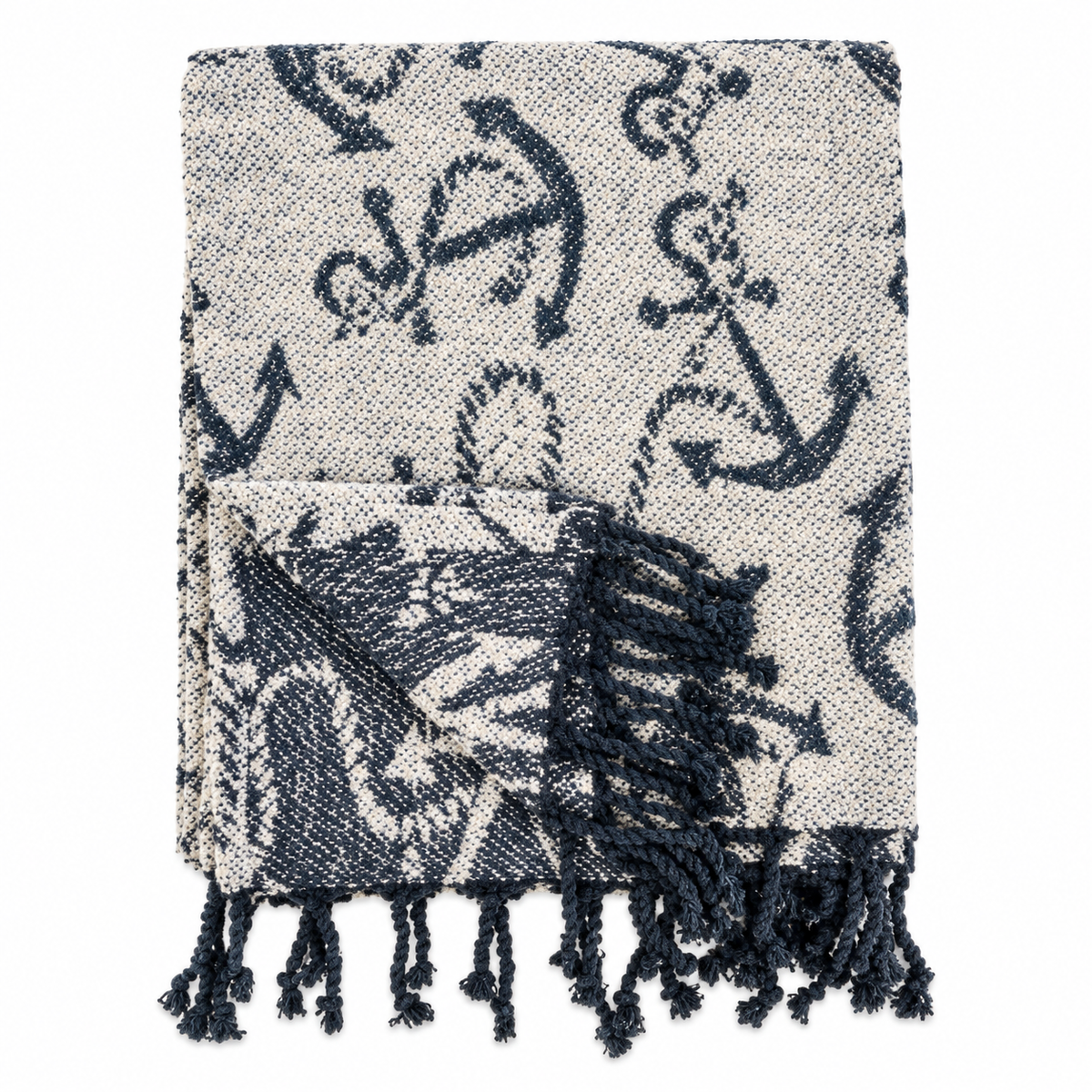 Blue Chenille Anchor Cotton Throw