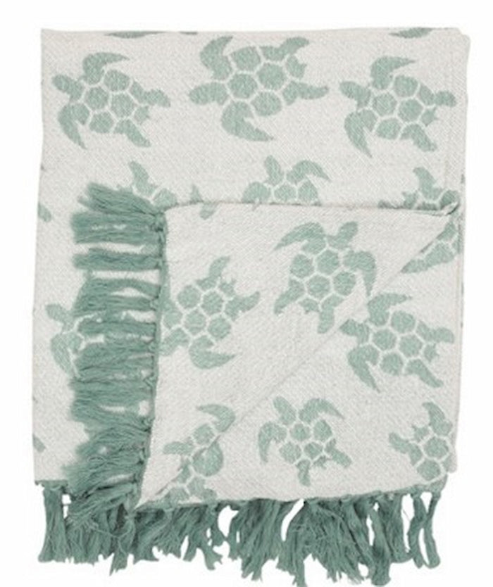 Green Chenille Sea Turtles Cotton Throw