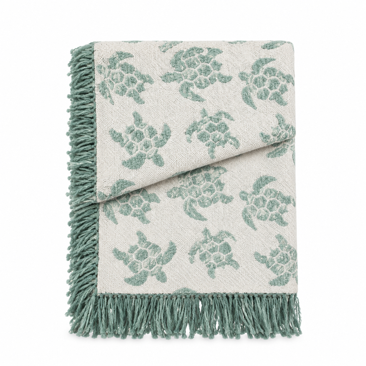 Green Chenille Sea Turtles Cotton Throw