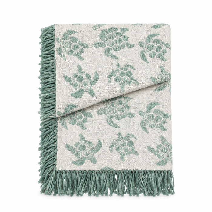 Green Chenille Sea Turtles Cotton Throw
