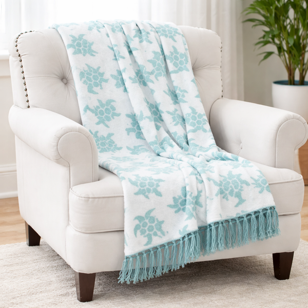 Green Chenille Sea Turtles Cotton Throw