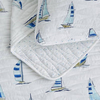 Coastal Blue Watercolor Sailboat Lightweight Quilt Set Marzano Collection by Great Bay Home