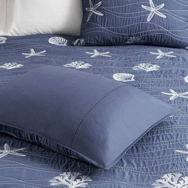 Blue Coastal Seaside Beach House Reversible Quilt Set