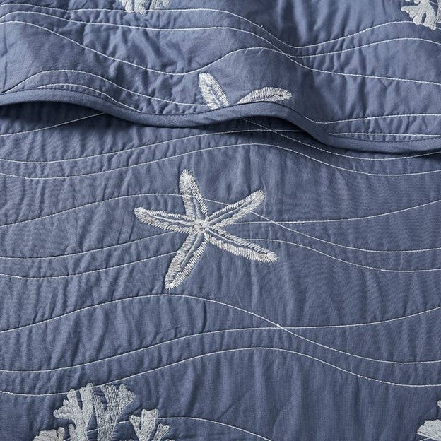 Blue Coastal Seaside Beach House Reversible Quilt Set