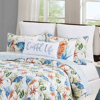 Coastal Life Embroidered White Rectangular Throw Pillow