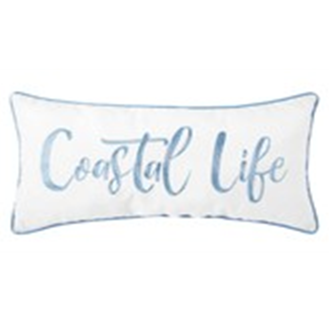 Coastal Life Embroidered White Rectangular Throw Pillow
