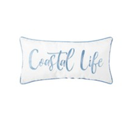 Coastal Life Embroidered White Rectangular Throw Pillow