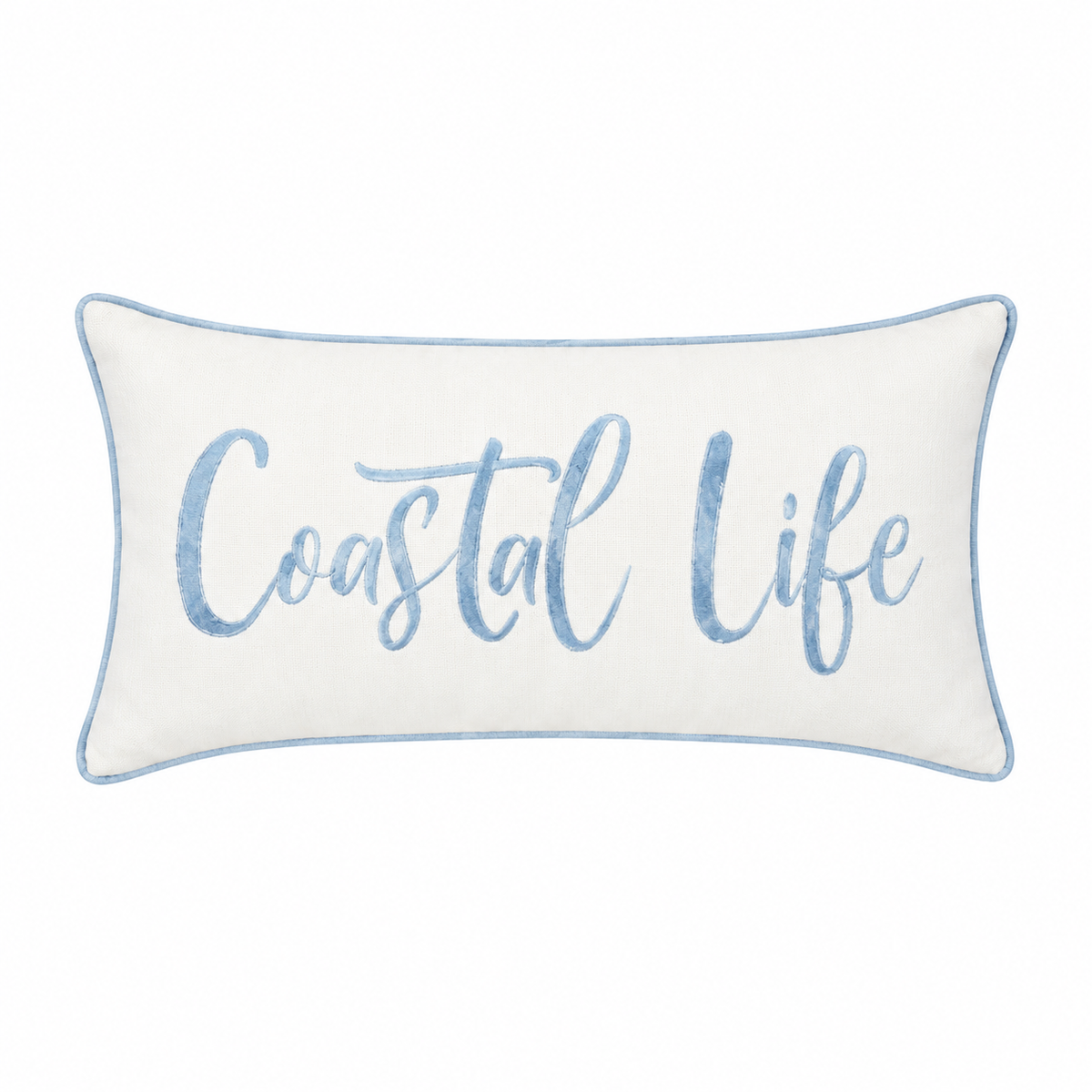 Coastal Life Embroidered White Rectangular Throw Pillow