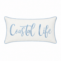 Coastal Life Embroidered White Rectangular Throw Pillow