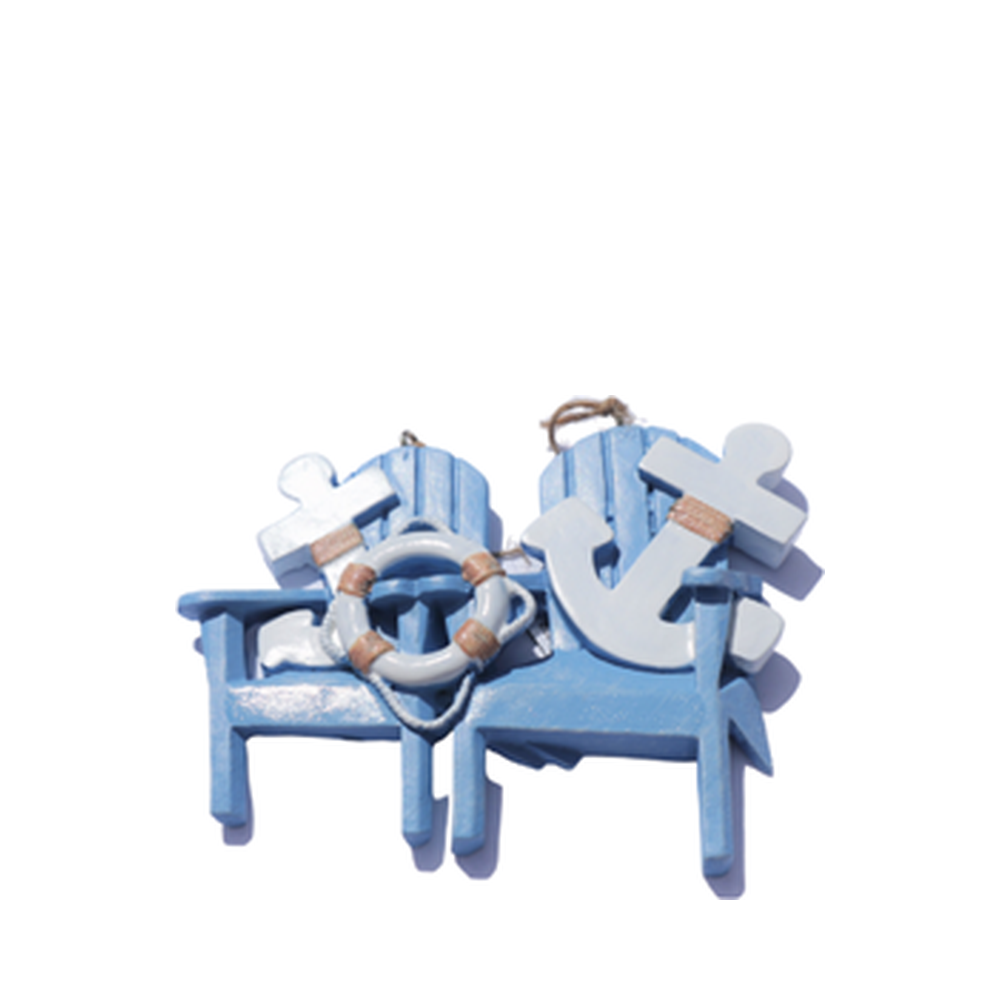 Couples Blue Beach Adirondack Chair Christmas Ornament